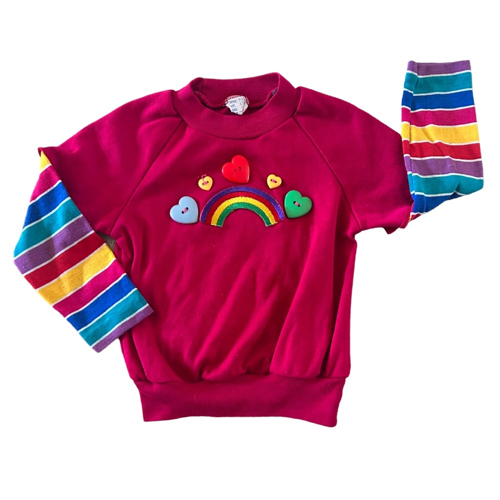 Vintage Little Topsy’s 18M 24M Rainbow Heart Button Long Sleeve Shirt